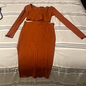 Burnt Orange Two Piece MIDI Dress